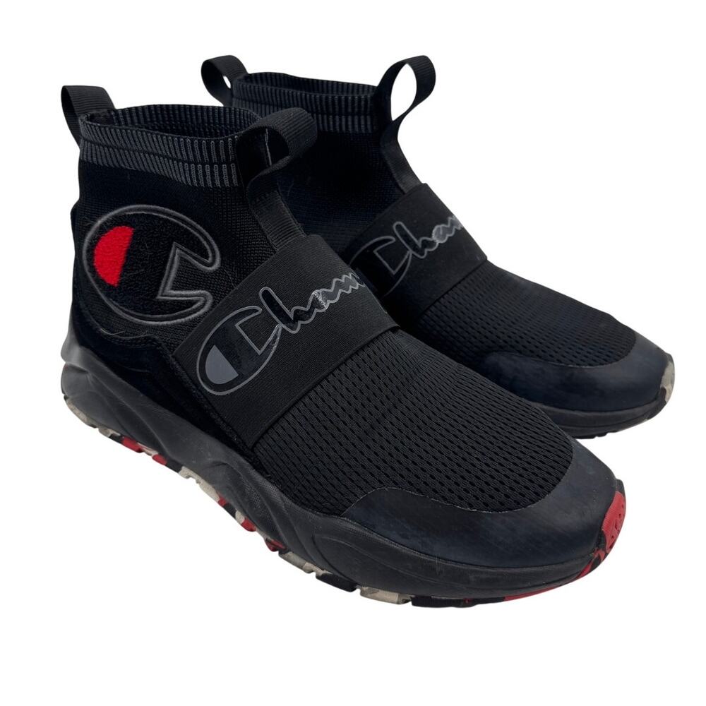 Champion Rally Pro Men’s Slip On Sneakers Size 10 Black Knit Sock Trainer Shoes